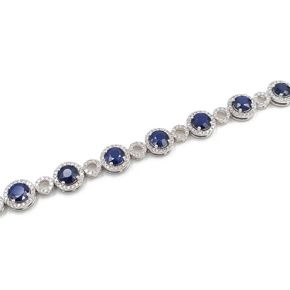 14K White Gold Diamond Sapphire Bracelet