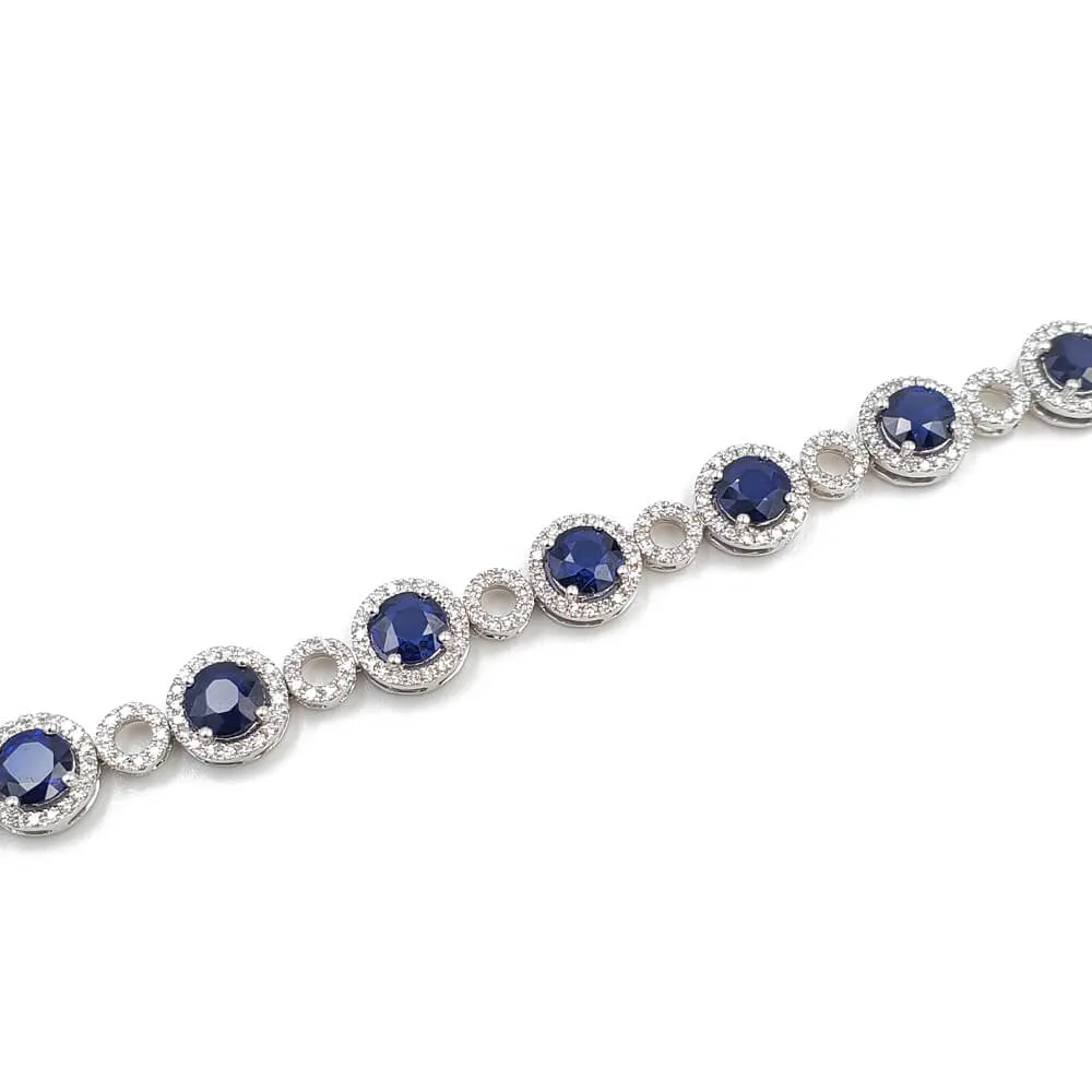 14K White Gold Diamond Sapphire Bracelet