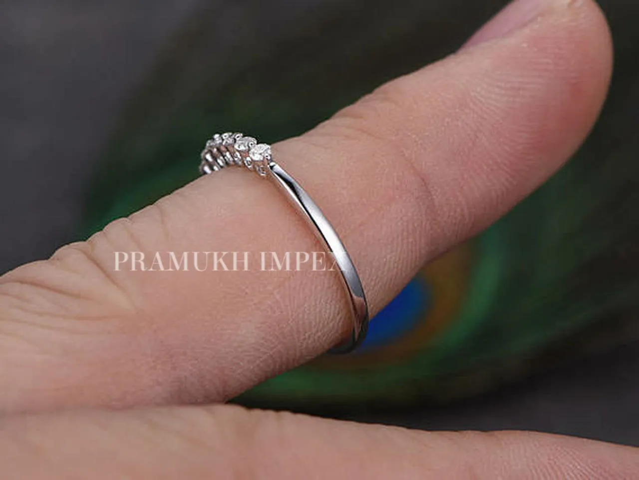 14K White Gold Diamond Stacking Wedding Band , art deco wedding band, Moissanite Diamond Anniversary Ring, best friends,gift for her