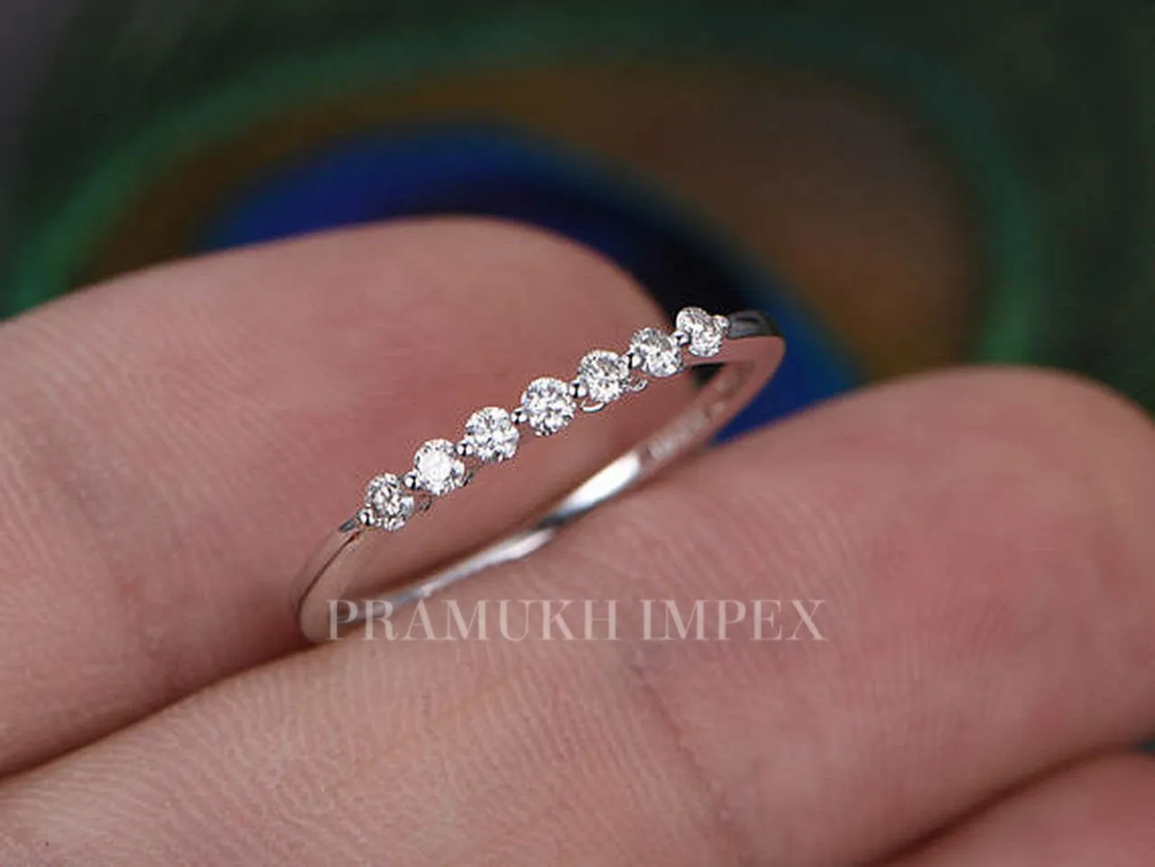 14K White Gold Diamond Stacking Wedding Band , art deco wedding band, Moissanite Diamond Anniversary Ring, best friends,gift for her