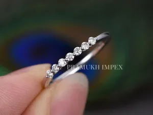 14K White Gold Diamond Stacking Wedding Band , art deco wedding band, Moissanite Diamond Anniversary Ring, best friends,gift for her