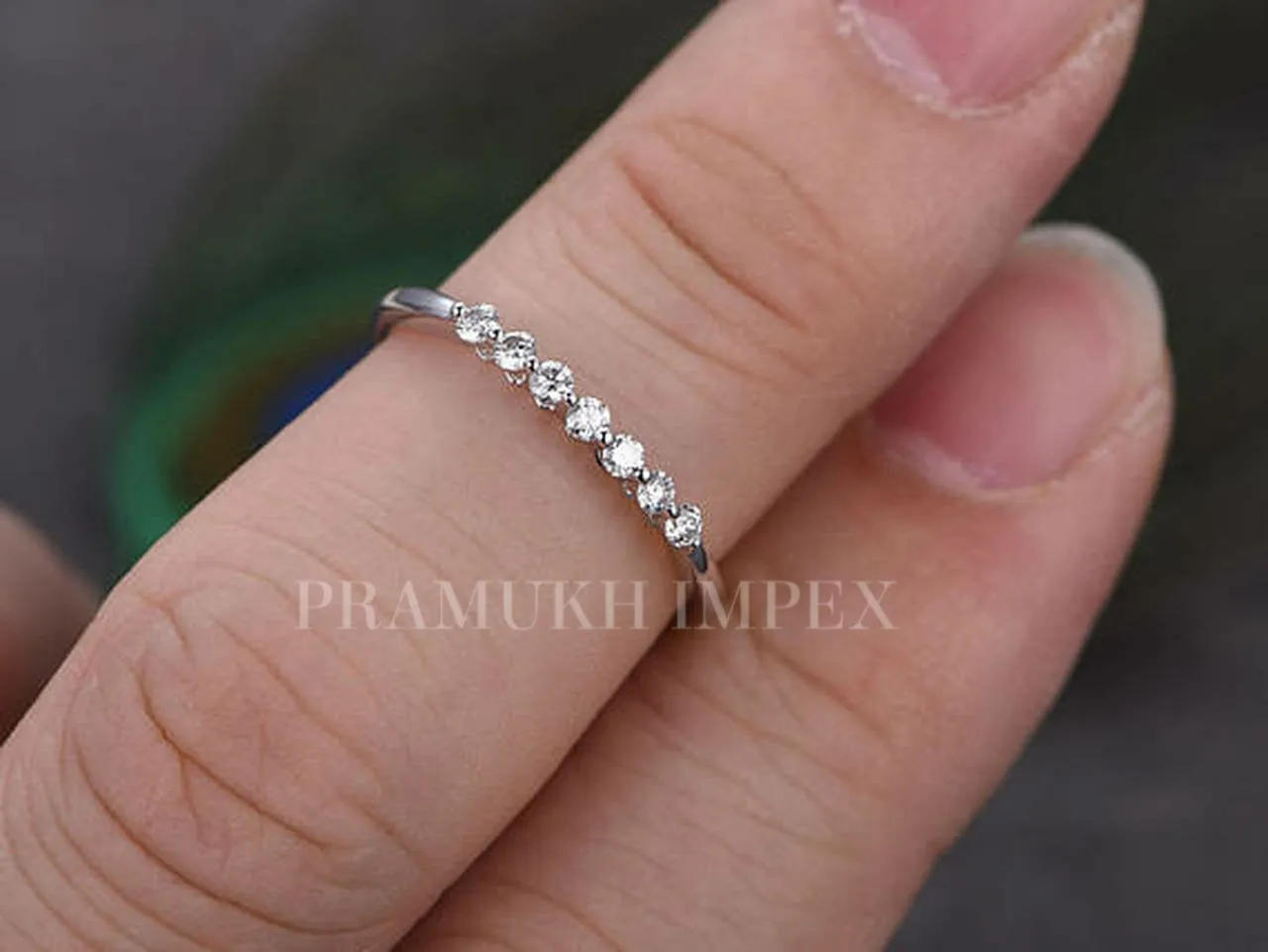 14K White Gold Diamond Stacking Wedding Band , art deco wedding band, Moissanite Diamond Anniversary Ring, best friends,gift for her