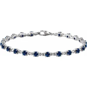 14K White Gold Lab-Grown Blue Sapphire 7 1/4" Line Bracelet