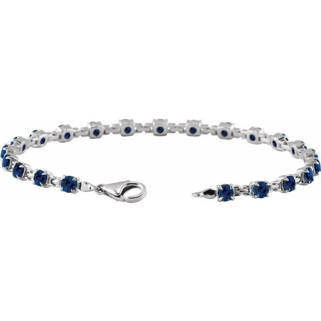 14K White Gold Lab-Grown Blue Sapphire 7 1/4" Line Bracelet