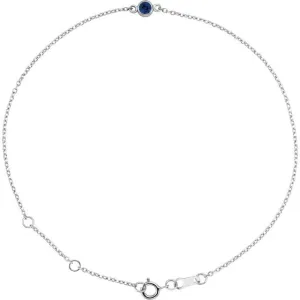 14K White Gold Natural Blue Sapphire Bezel-Set Solitaire 6 1/2-7 1/2" Bracelet
