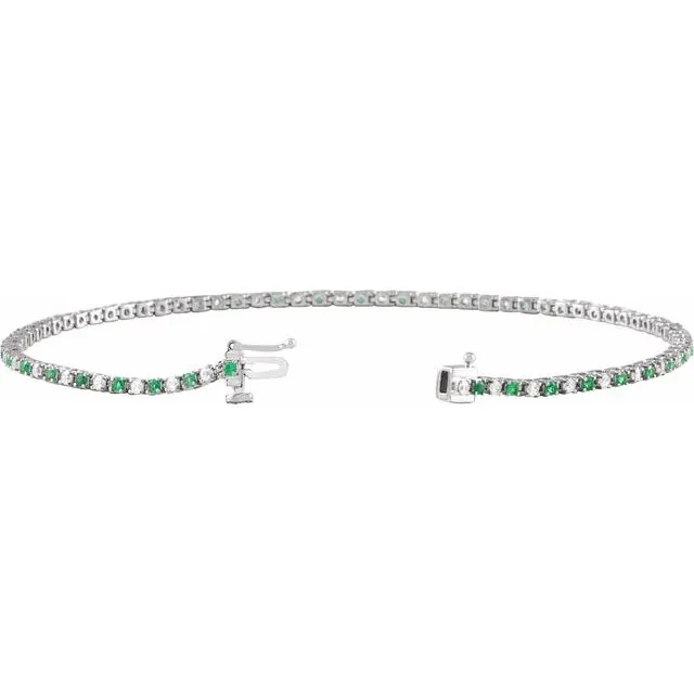 14K White Gold Natural Emerald & 5/8 CTW Natural Diamond Link 7 1/4" Bracelet