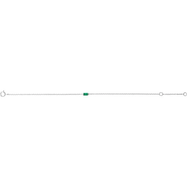 14K White Gold Straight Baguette Natural Emerald 6 1/2-7 1/2" Bracelet
