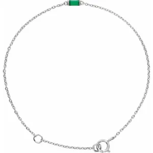 14K White Gold Straight Baguette Natural Emerald 6 1/2-7 1/2" Bracelet
