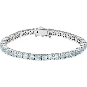 14K White Sky Blue Topaz 7.15" Line Bracelet
