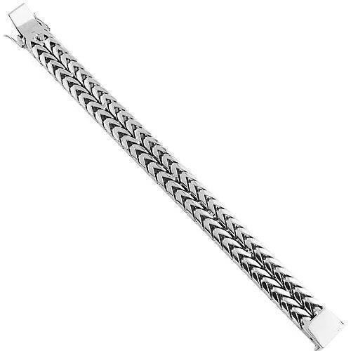 14K White Solid Gold Mens Double Row Franco Style Bracelet 11 mm