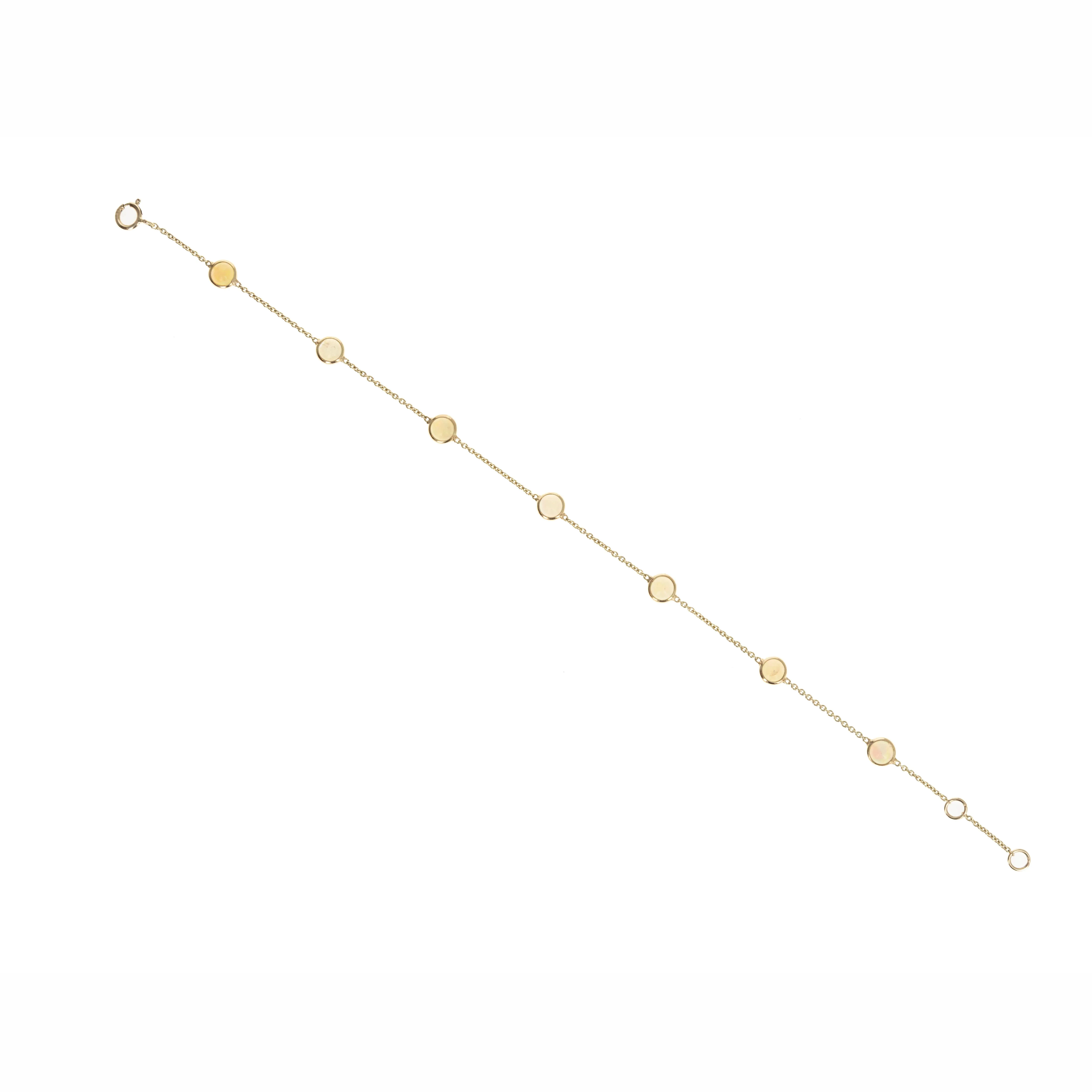 14K Yellow Gold 1.34 Carat Opal Bezel Station Bracelet
