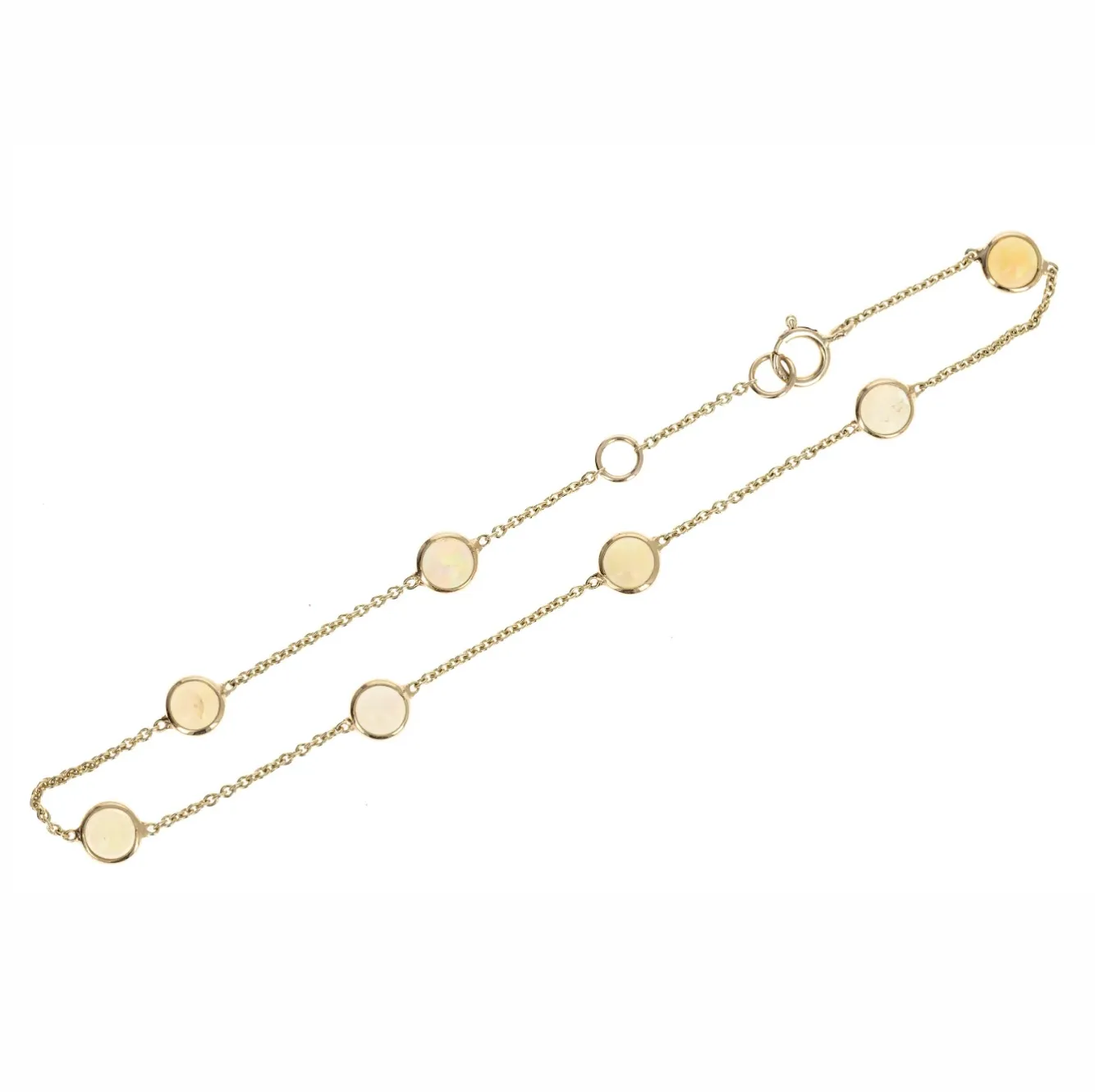 14K Yellow Gold 1.34 Carat Opal Bezel Station Bracelet