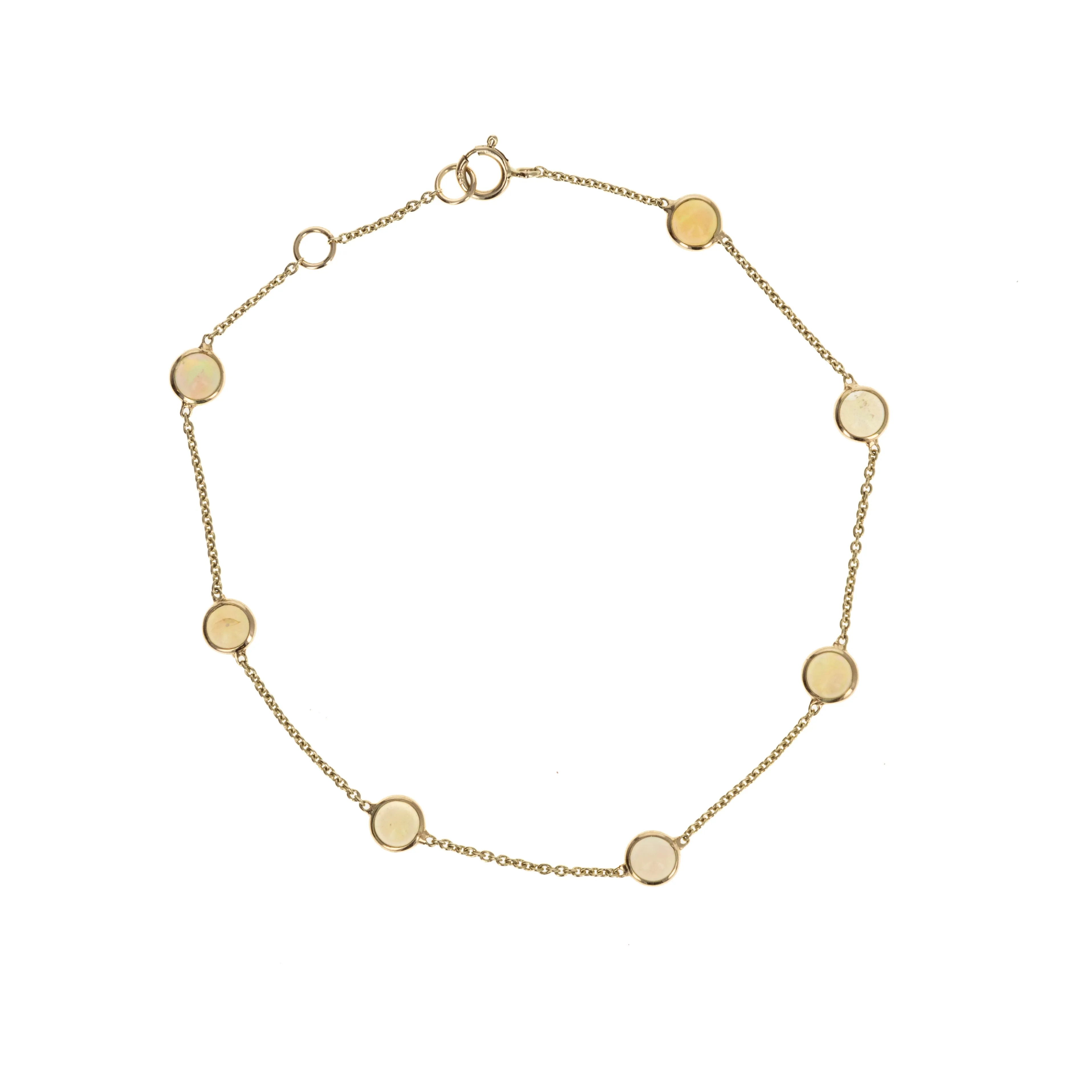 14K Yellow Gold 1.34 Carat Opal Bezel Station Bracelet