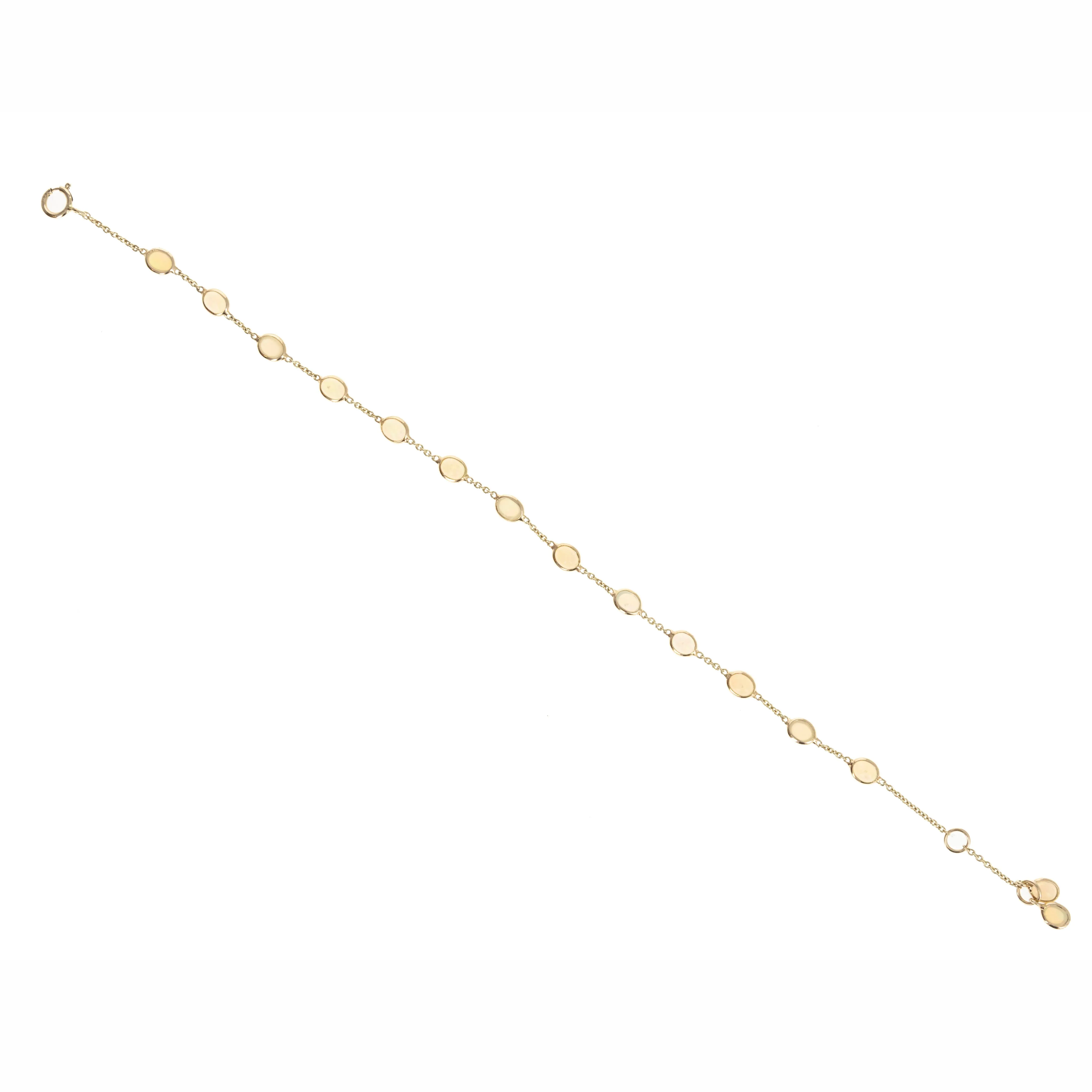 14K Yellow Gold 2.04 Carat Opal Bezel Station Bracelet