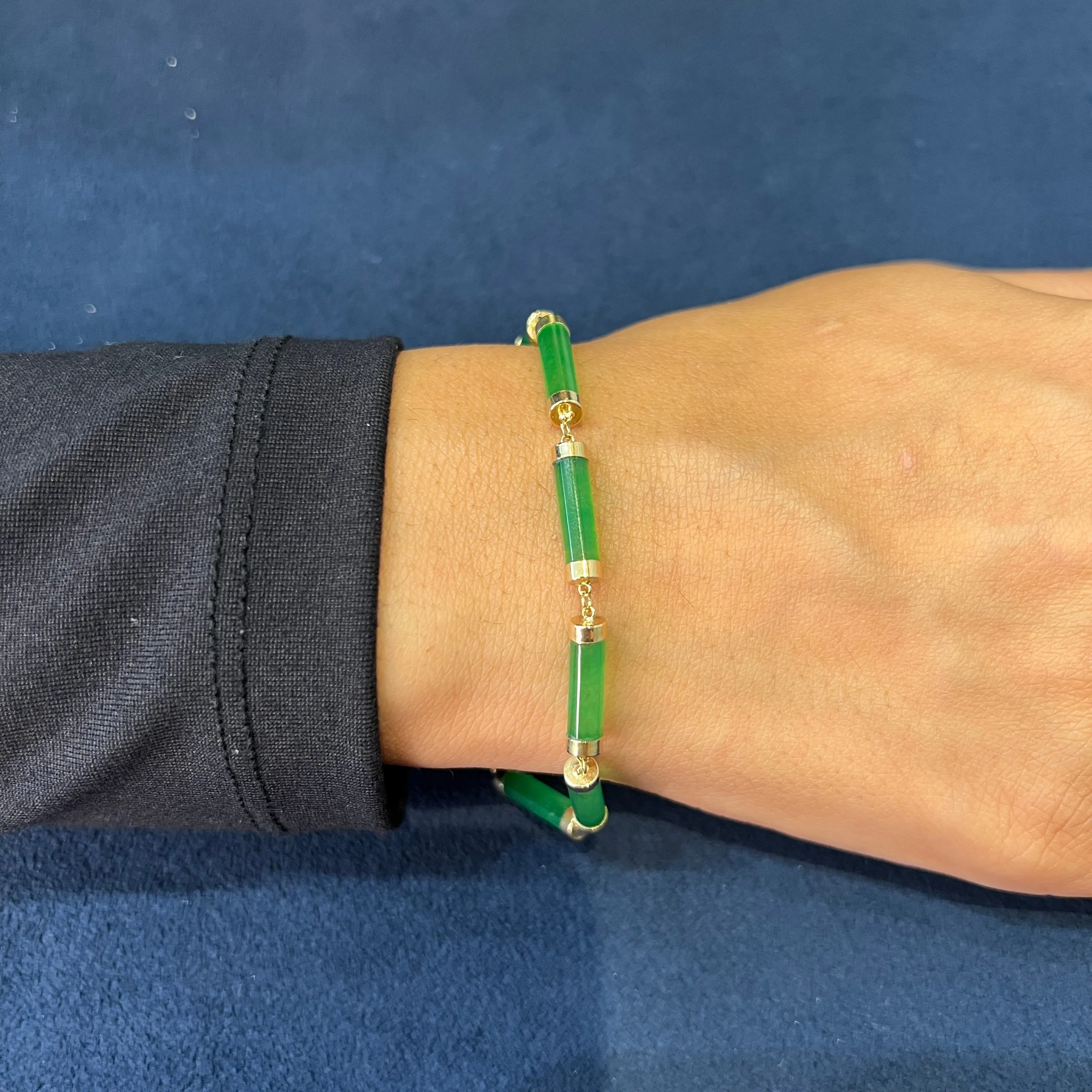 14K Yellow Gold (4mm) Jade Bracelet 7.5"