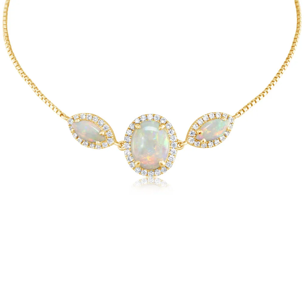 14K Yellow Gold Australian Opal/Diamond Bolo Bracelet