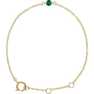 14K Yellow Gold Imitation Emerald Youth Birthstone 4 1/2-5 1/2" Bracelet