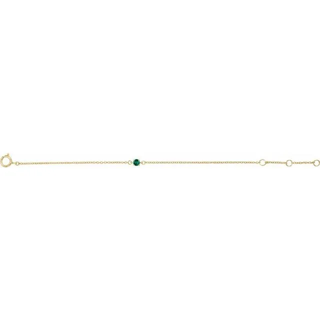 14K Yellow Gold Imitation Emerald Youth Birthstone 4 1/2-5 1/2" Bracelet