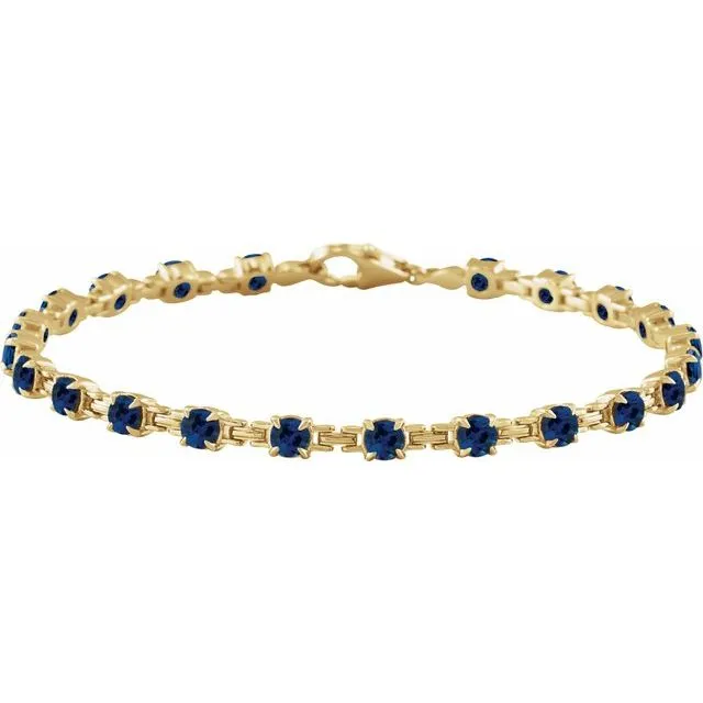 14K Yellow Gold Lab-Grown Blue Sapphire 7 1/4" Line Bracelet
