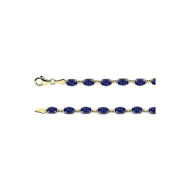 14k Yellow Gold Lab-Grown Blue Sapphire 7" Bracelet