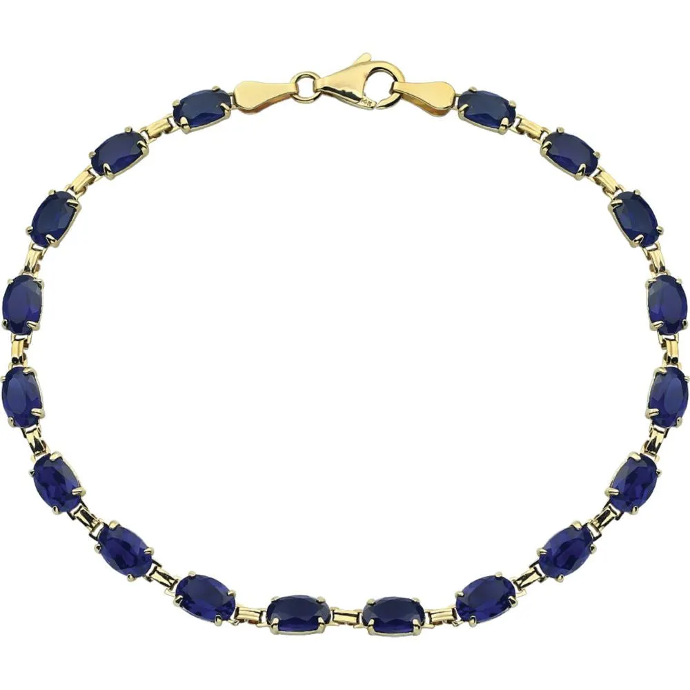 14k Yellow Gold Lab-Grown Blue Sapphire 7" Bracelet