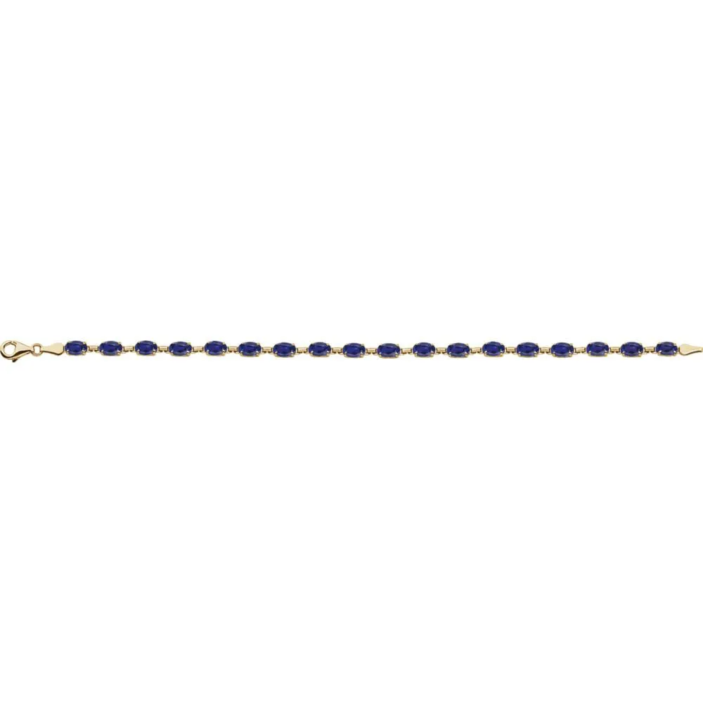 14k Yellow Gold Lab-Grown Blue Sapphire 7" Bracelet