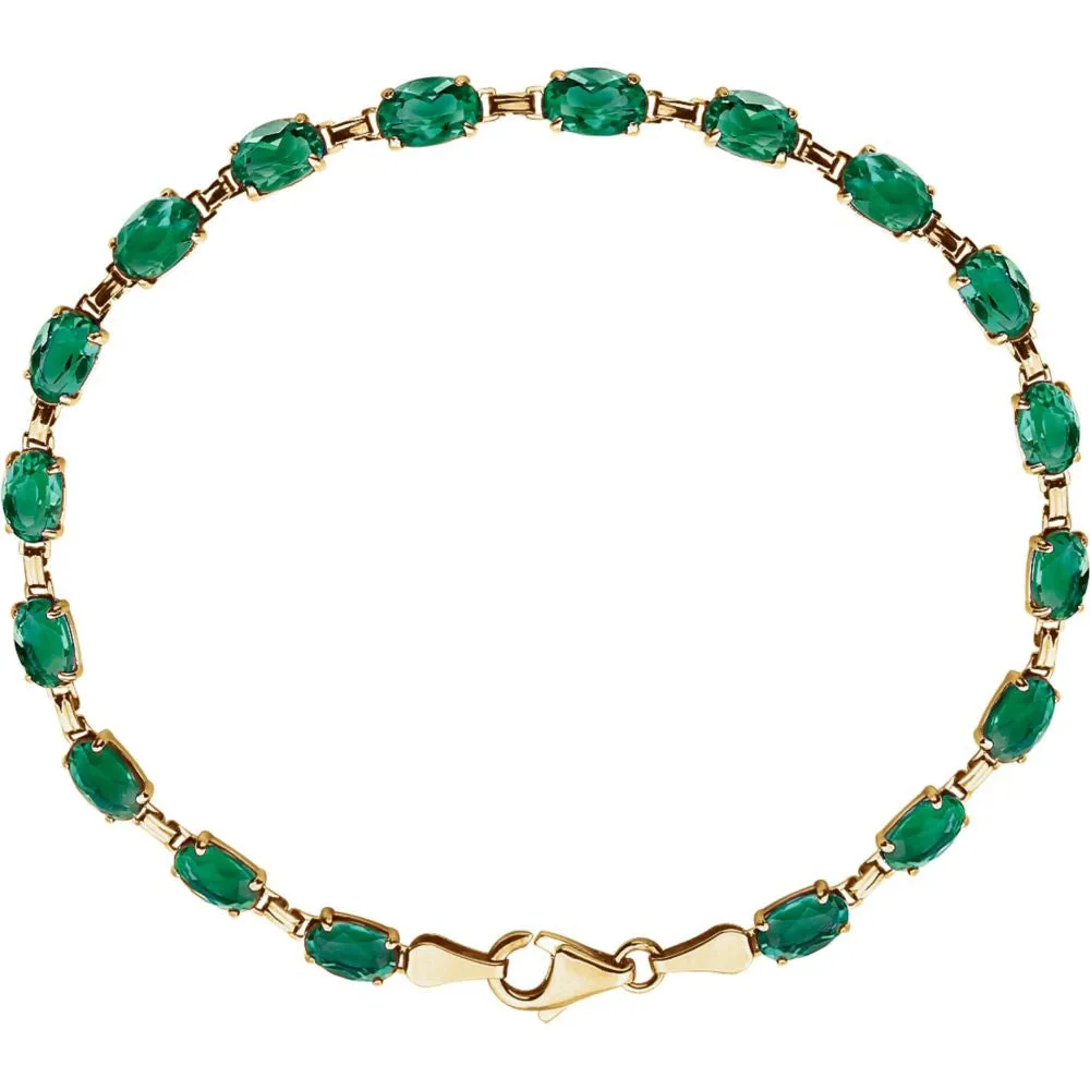 14k Yellow Gold Lab-Grown Emerald 7" Bracelet