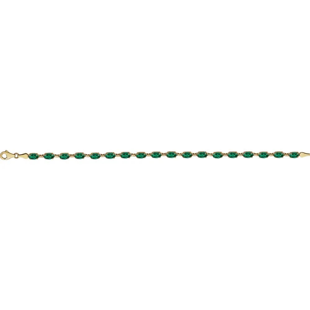 14k Yellow Gold Lab-Grown Emerald 7" Bracelet