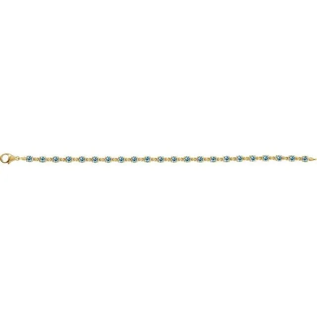 14K Yellow Gold Natural Sky Blue Topaz 7 1/4" Line Bracelet