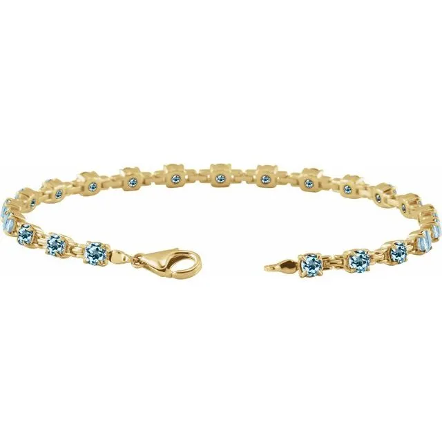 14K Yellow Gold Natural Sky Blue Topaz 7 1/4" Line Bracelet