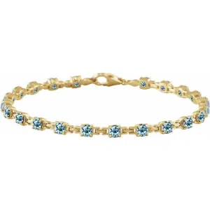 14K Yellow Gold Natural Sky Blue Topaz 7 1/4" Line Bracelet