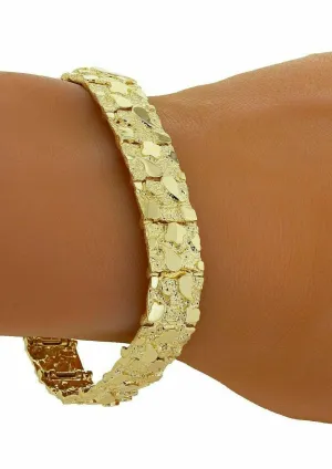 14k Yellow Gold Solid Nugget Bracelet Adjustable 7.5"- 8" 12.3mm 32.4 grams