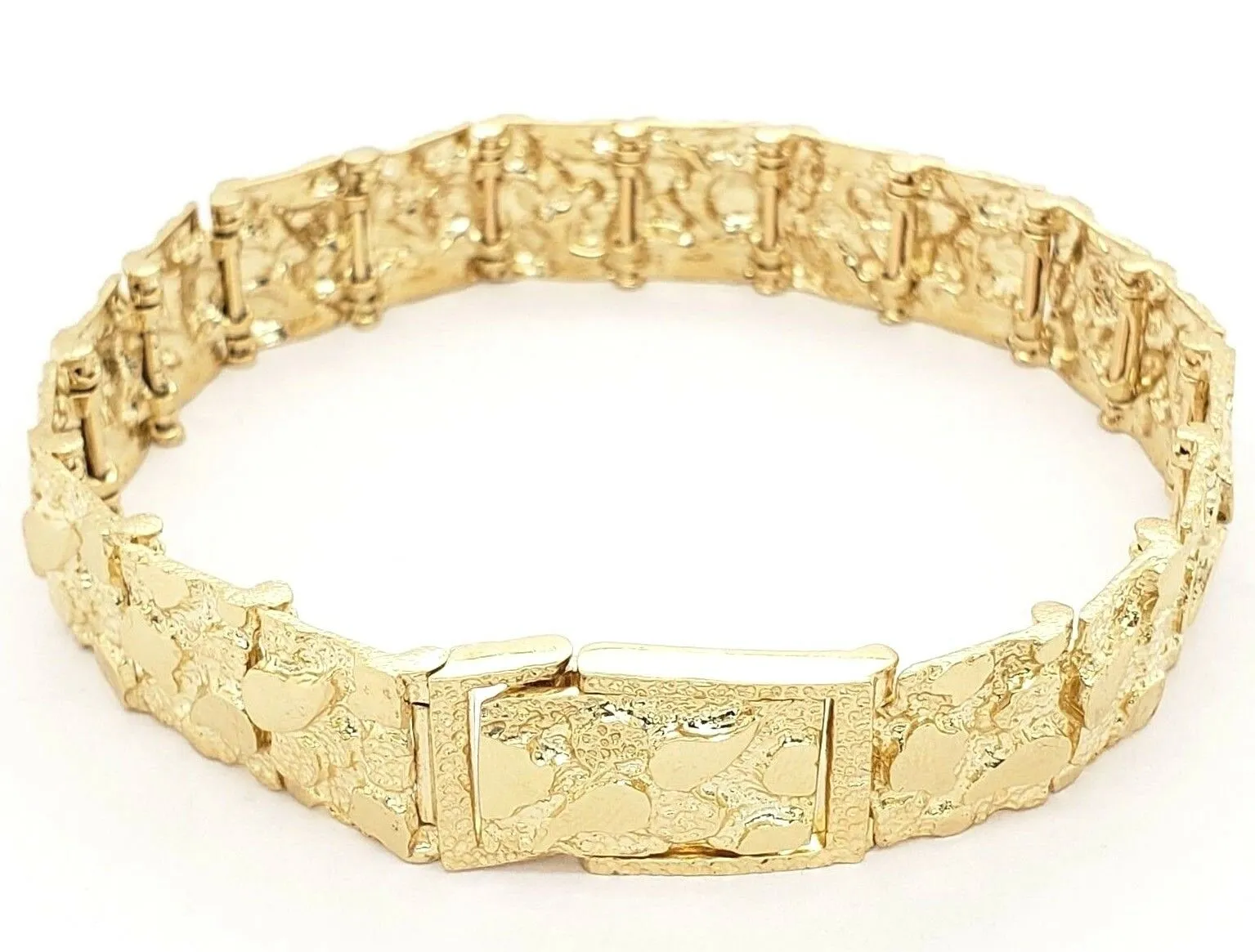 14k Yellow Gold Solid Nugget Bracelet Adjustable 7.5"- 8" 12.3mm 32.4 grams
