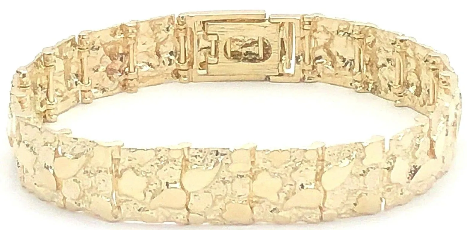14k Yellow Gold Solid Nugget Bracelet Adjustable 7.5"- 8" 12.3mm 32.4 grams