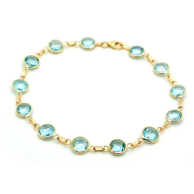 14k Yellow Swiss Blue Topaz Stationary Bracelet (16.25.cts.tw)