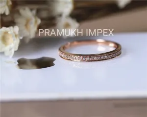 1.50MM Round Colorless Wedding Band women , Half Eternity Wedding Band , Solid 14K Rose Gold Shared , Anniversary Band