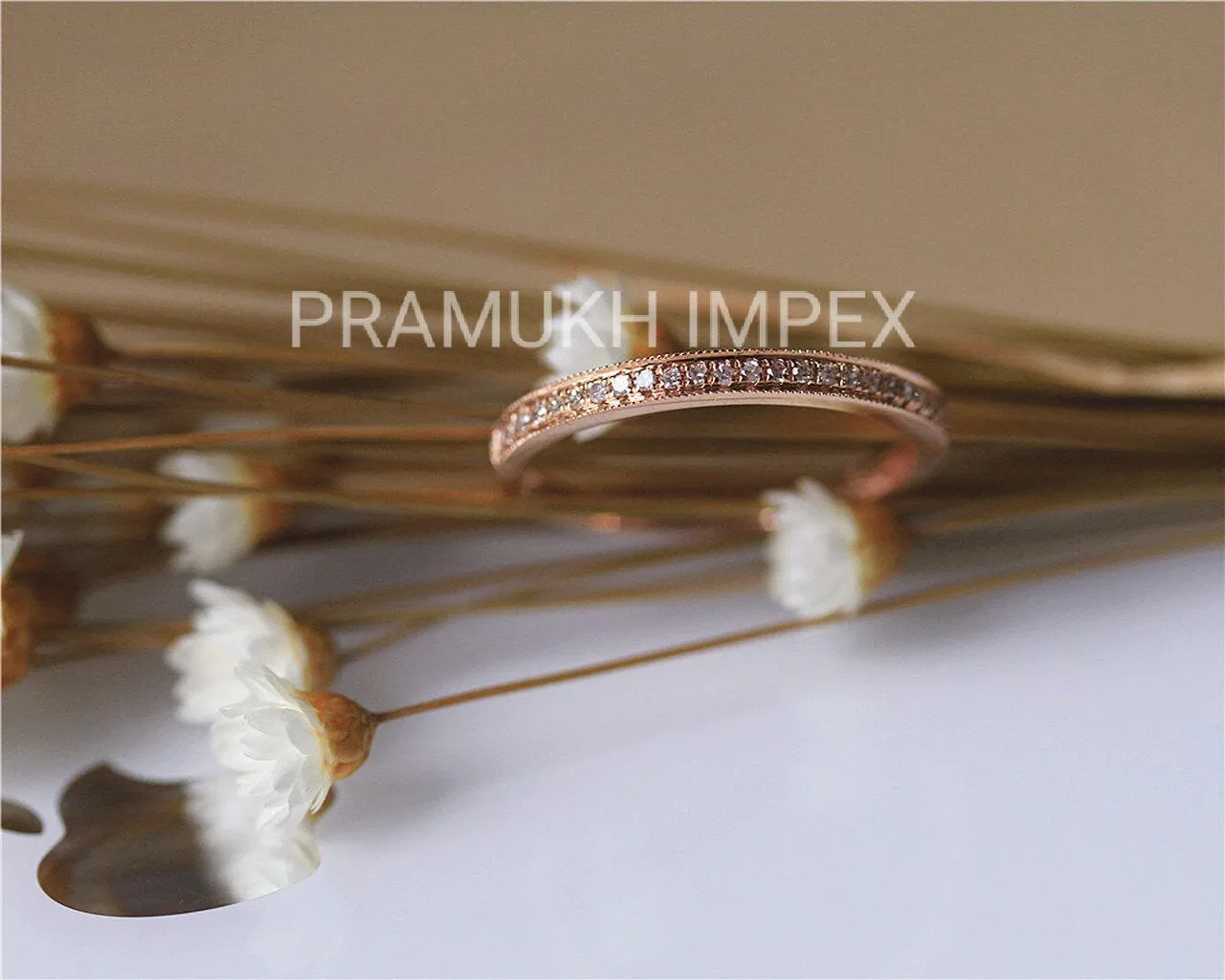 1.50MM Round Colorless Wedding Band women , Half Eternity Wedding Band , Solid 14K Rose Gold Shared , Anniversary Band