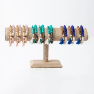 18 Piece Paloma Mango Wood Layered Stretch Bracelet Unit With Display