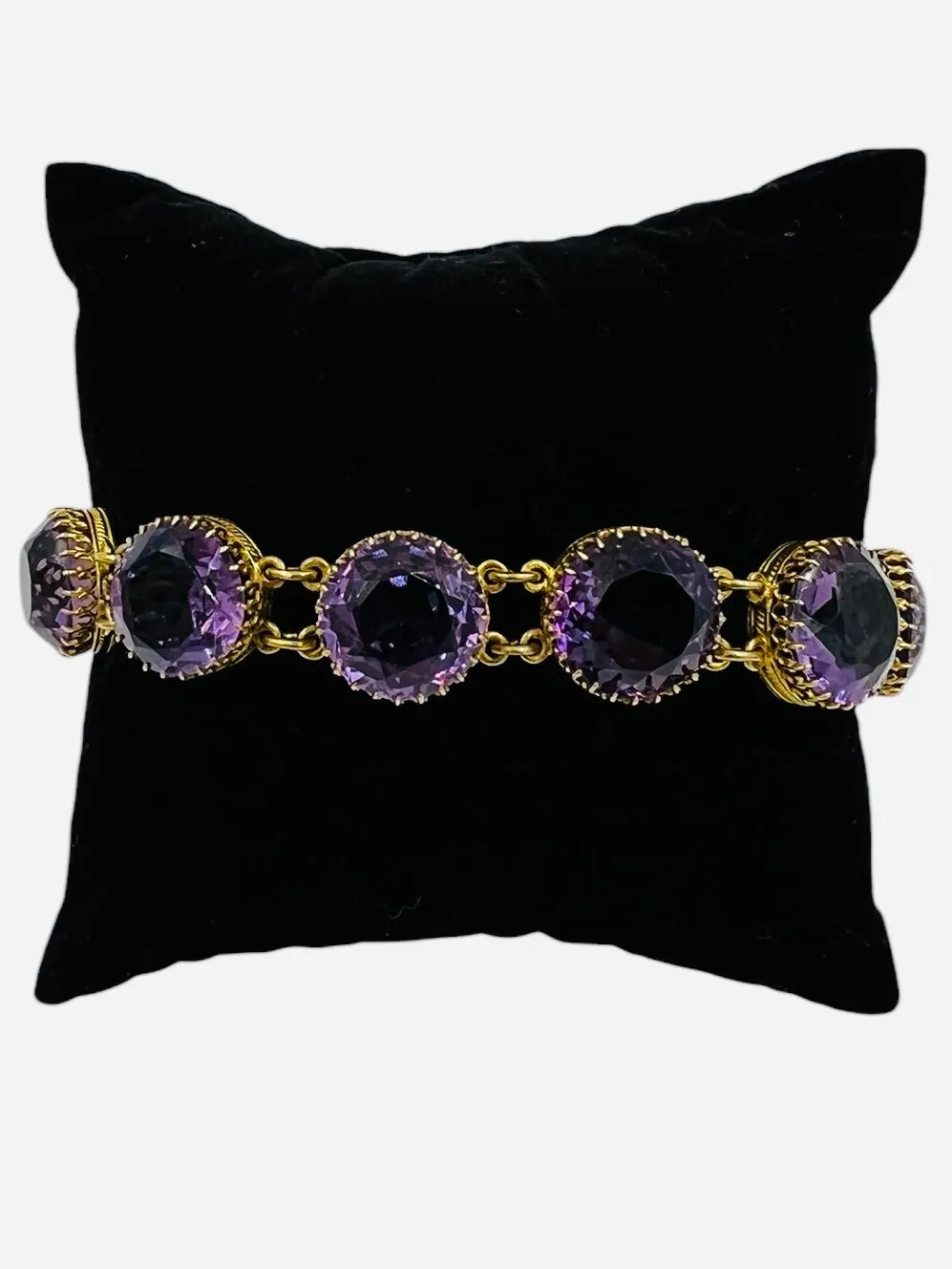 1890s Victorian Round Amethyst Gold Line Bracelet