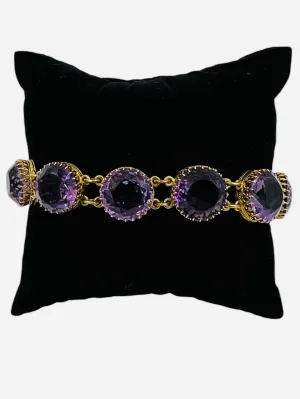 1890s Victorian Round Amethyst Gold Line Bracelet