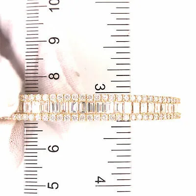 18K Emerald and Round Diamond Bangle Bracelet Yellow Gold
