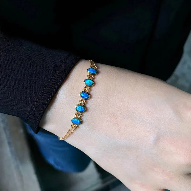 18K Gold Oval Cut 0.35ct Natural Opal Bolo Bracelet