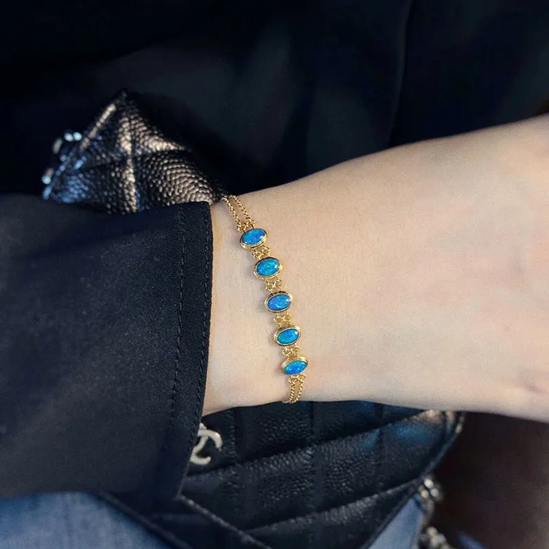 18K Gold Oval Cut 0.35ct Natural Opal Bolo Bracelet