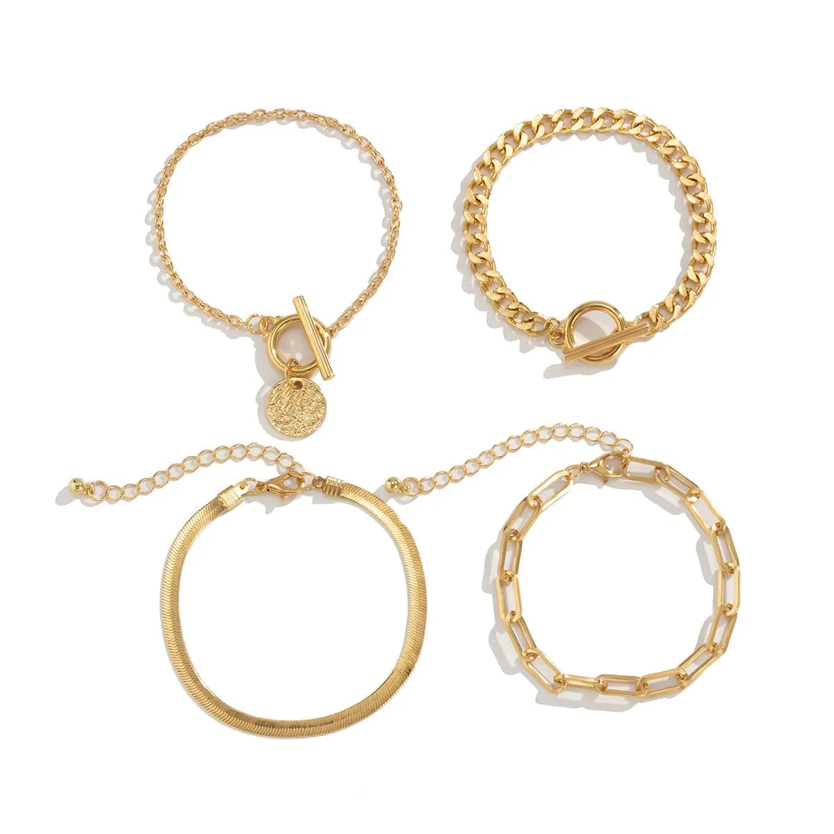 18K Gold-Plated Chain Adjustable Bracelet Set