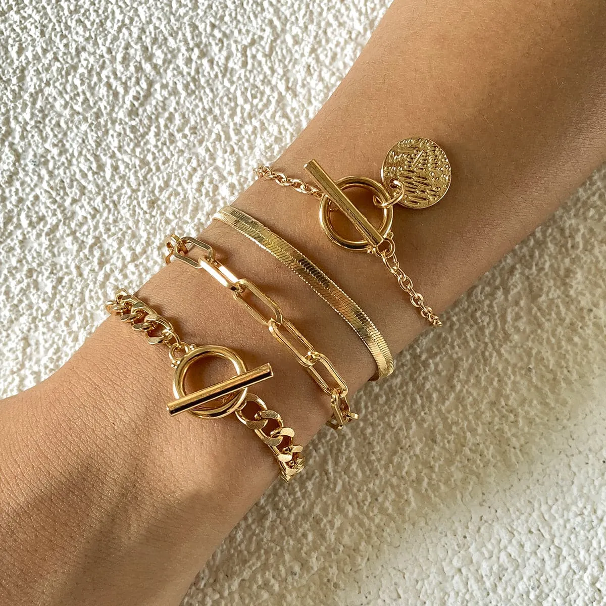 18K Gold-Plated Chain Adjustable Bracelet Set