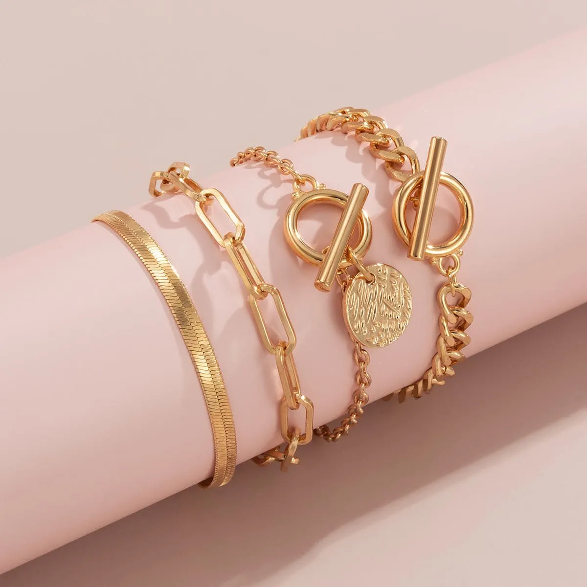 18K Gold-Plated Chain Adjustable Bracelet Set