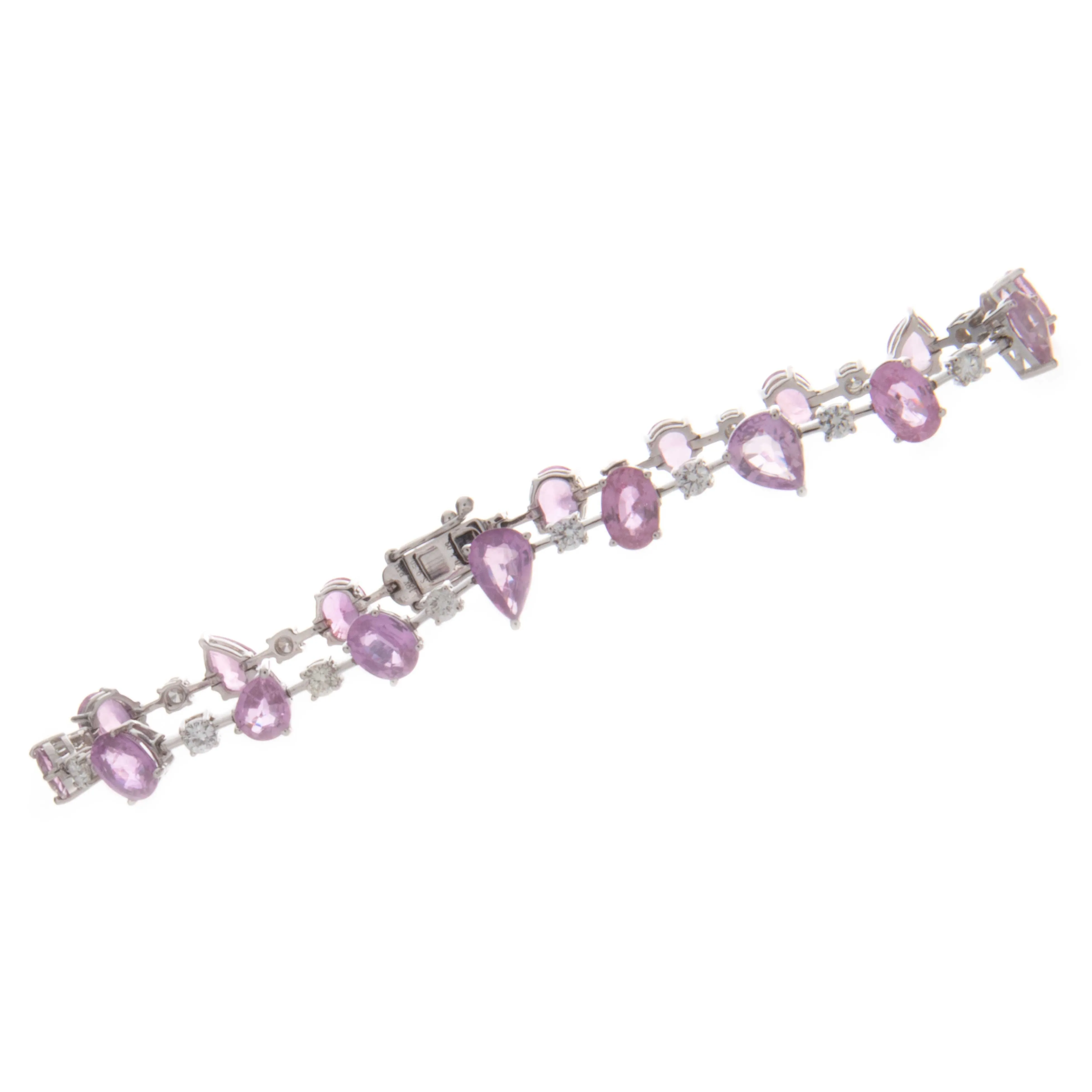 18k White Gold Pink & Blue Sapphire Bracelet