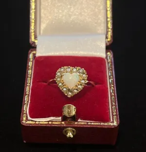 1930s Solid Opal and Pearl Heart Ring
