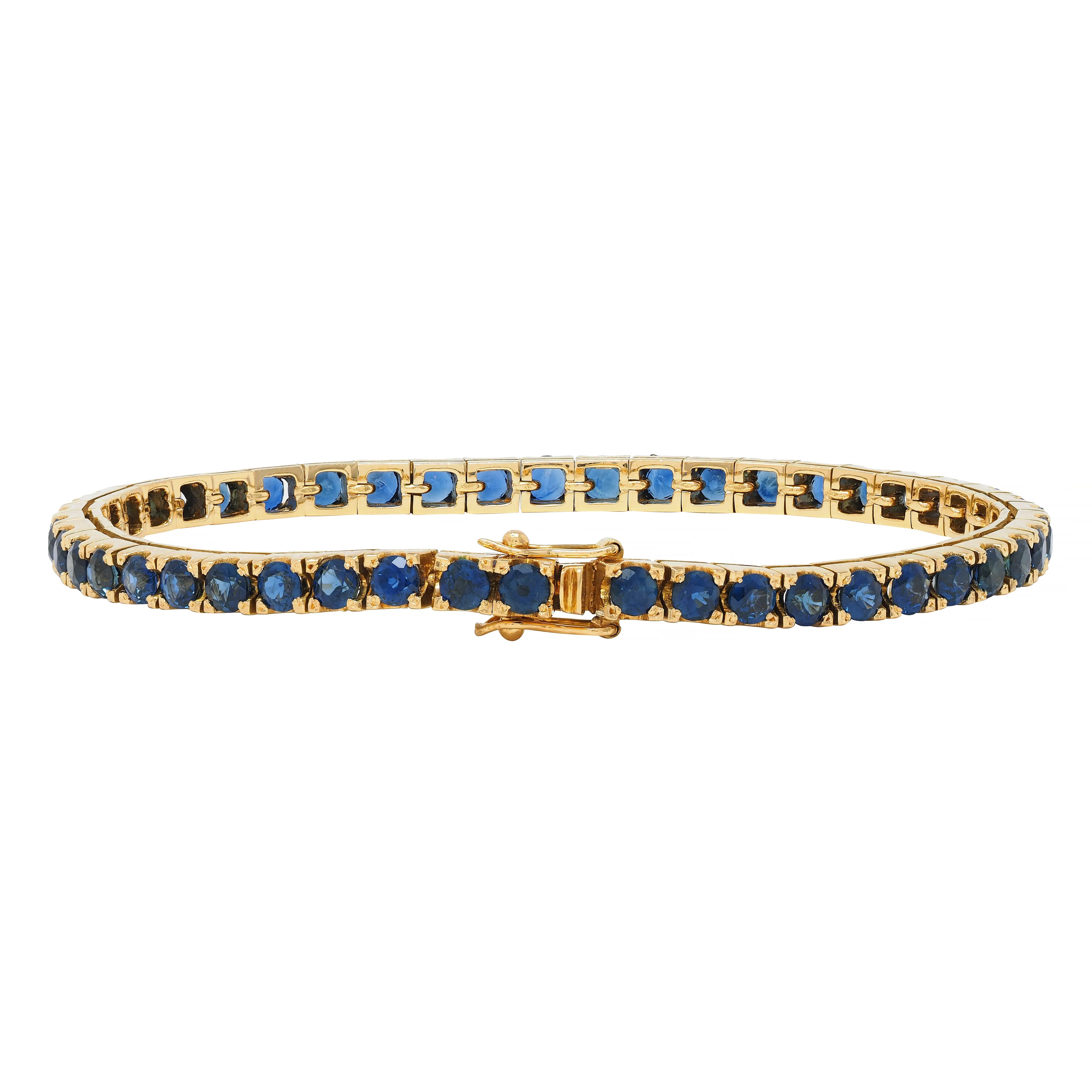 1990's 6.90 CTW Sapphire 18 Karat Yellow Gold Vintage Line Bracelet