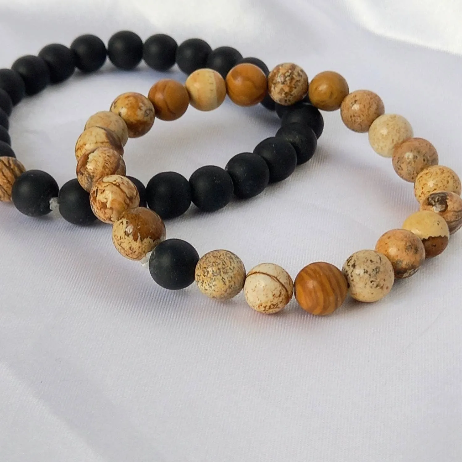 2 Matching Friendship Bead Bracelets - Bead Jewellery, Friendship Jewellery, Bead Bracelets,Wood Effect Bracelets, Brown & Black Jewellery